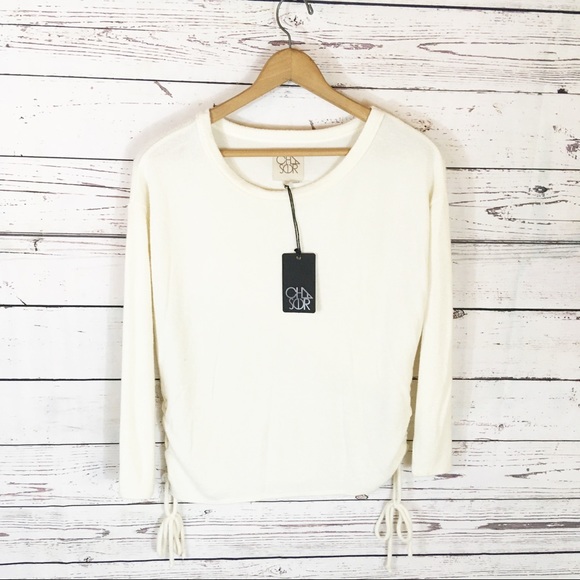 Chaser Love Knit Side Tie Cream Sweater Small - Picture 1 of 11